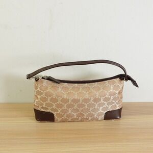 Brown Hobo  Bag Baguette Purse Canvas Monogram Handbag ITALY Roberta Di Camerino